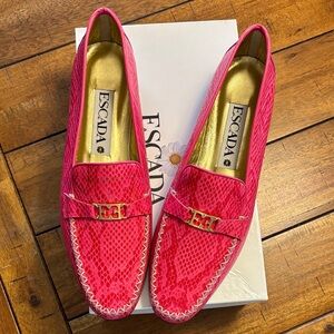 Escada Vibrant Pink Snake-Print Loafers